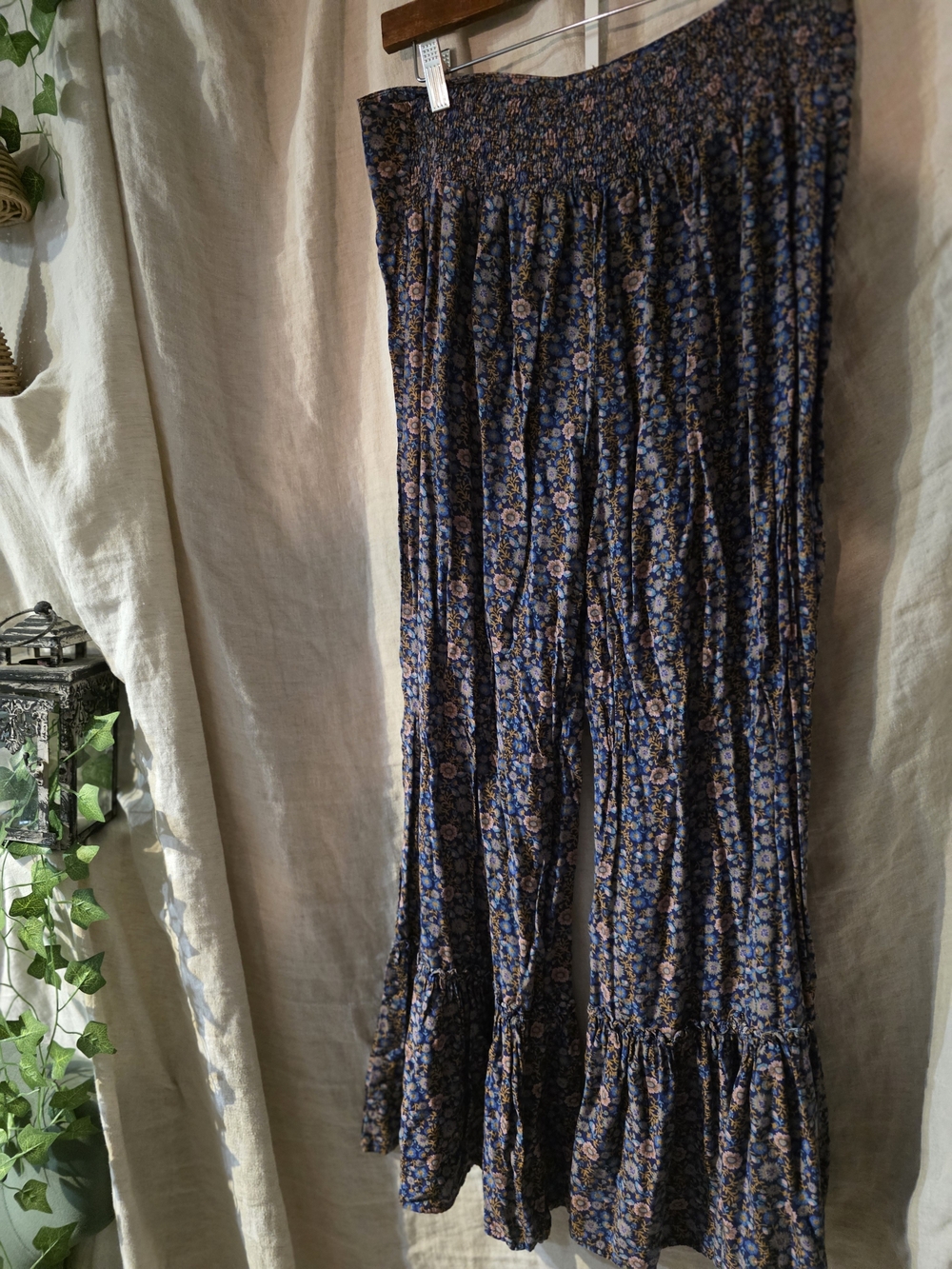 Floral Smocked Maxi Skirt in Navy and Rust